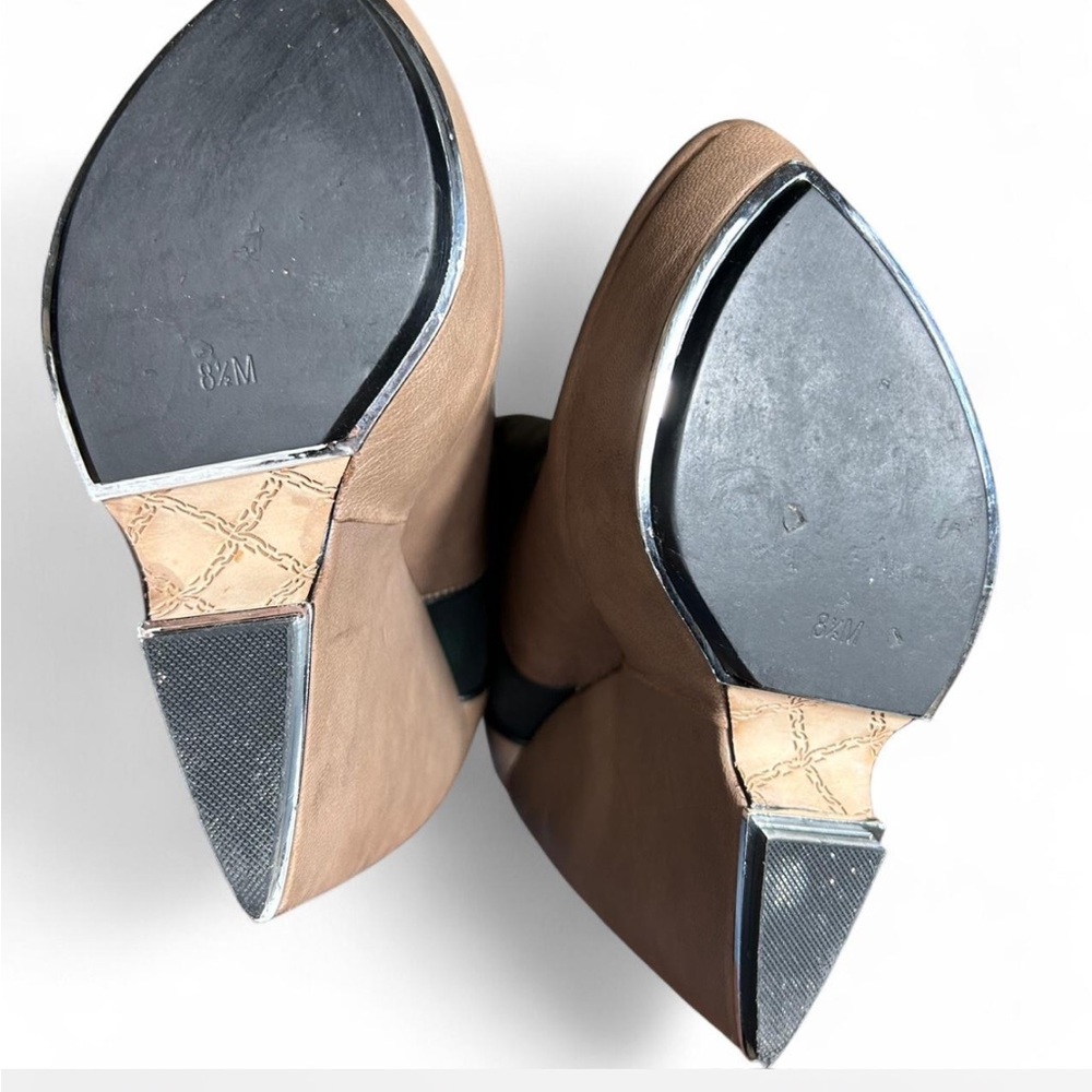L.A.M.B. Tan and Black Wedge Ankle Boots - Picture 7 of 9